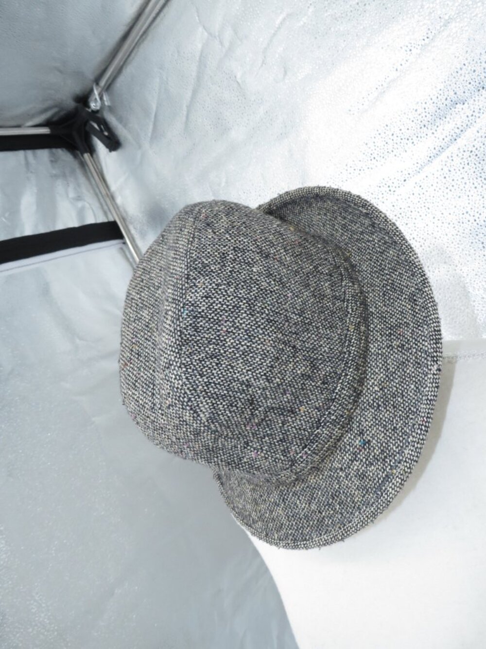 Vintage London Fog Wool Tweed Fedora Bucket Hat Grey Multicolor Speckled 21 inch